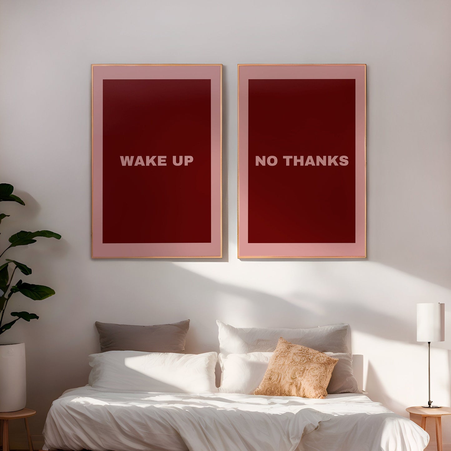 Set of 2 Bedroom Prints - Wake up No Thank you - Bedroom Wall Art - Above bed print - Hotel room decor - Cute Bedroom Decor - Sleep Print