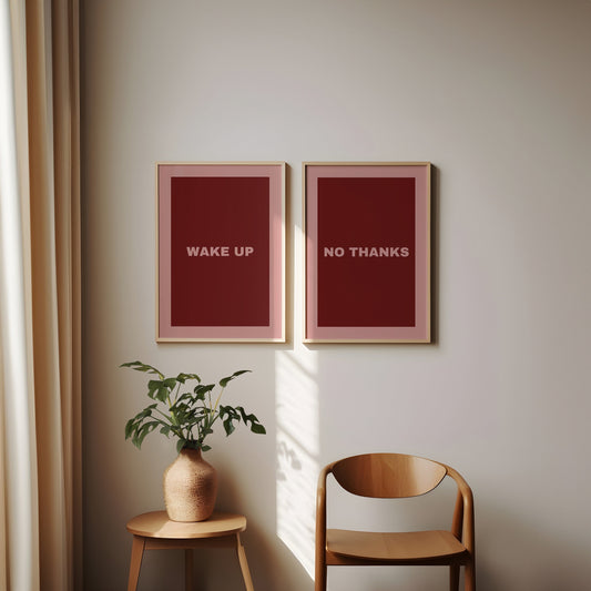 Set of 2 Bedroom Prints - Wake up No Thank you - Bedroom Wall Art - Above bed print - Hotel room decor - Cute Bedroom Decor - Sleep Print