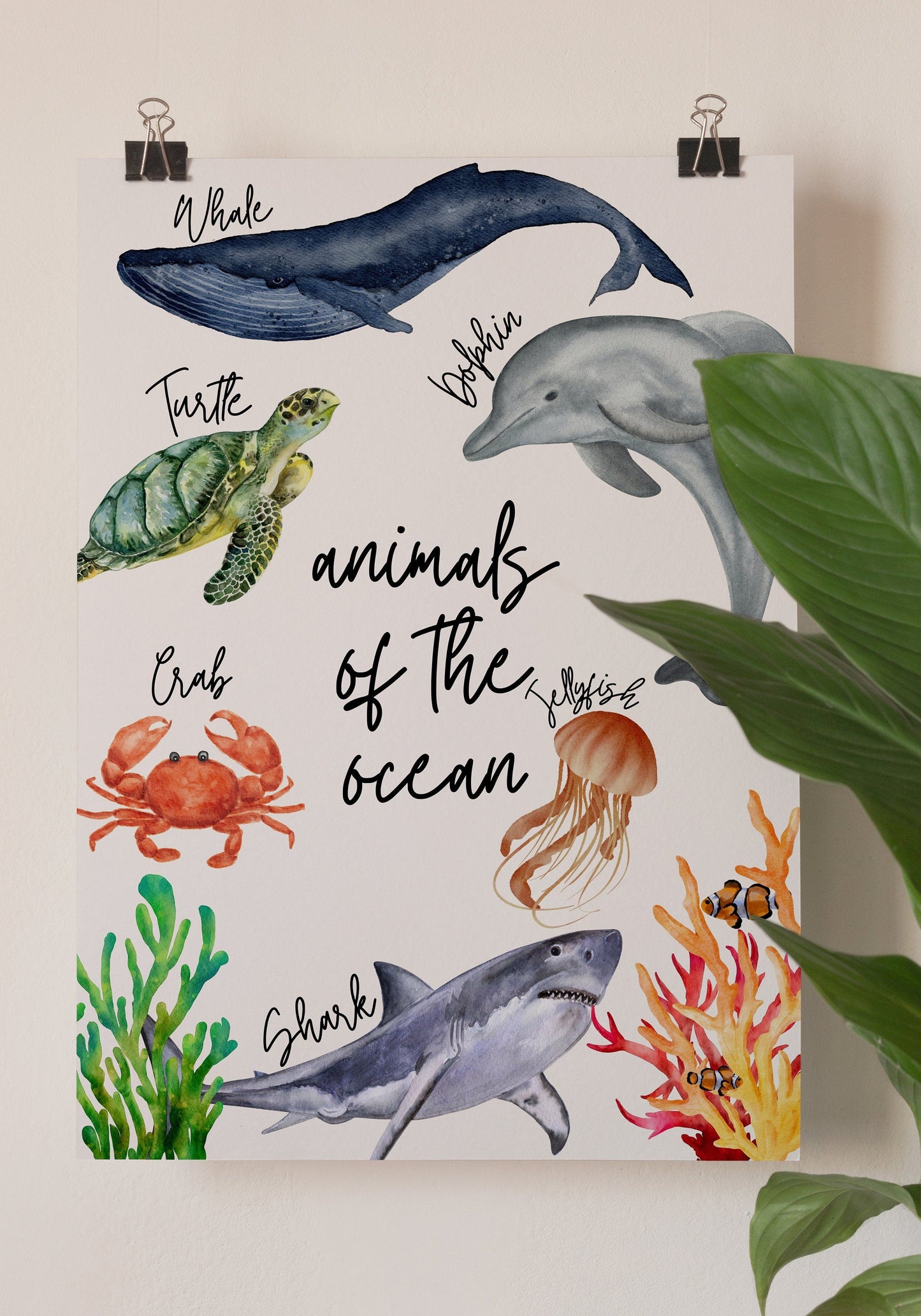 ocean animal print - ocean nursery prints - animal prints kids wall art kids bedroom decor children's wall art under the sea nursery