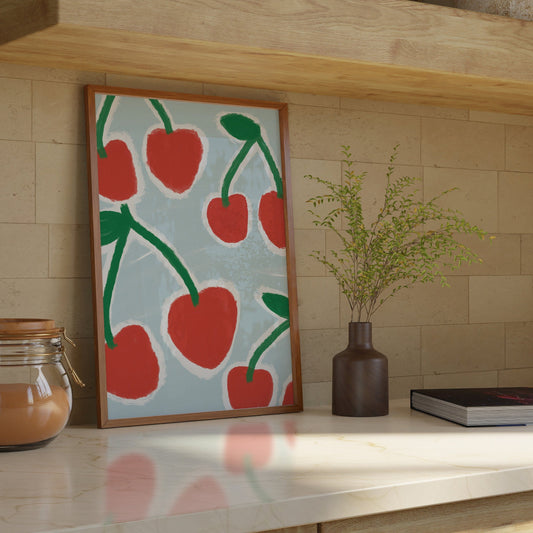 Cherry Print - Fruit print - Trendy Print - Kitchen Prints - Kitchen Wall Art Dining Room Prints Cherry painting Cherry poster print