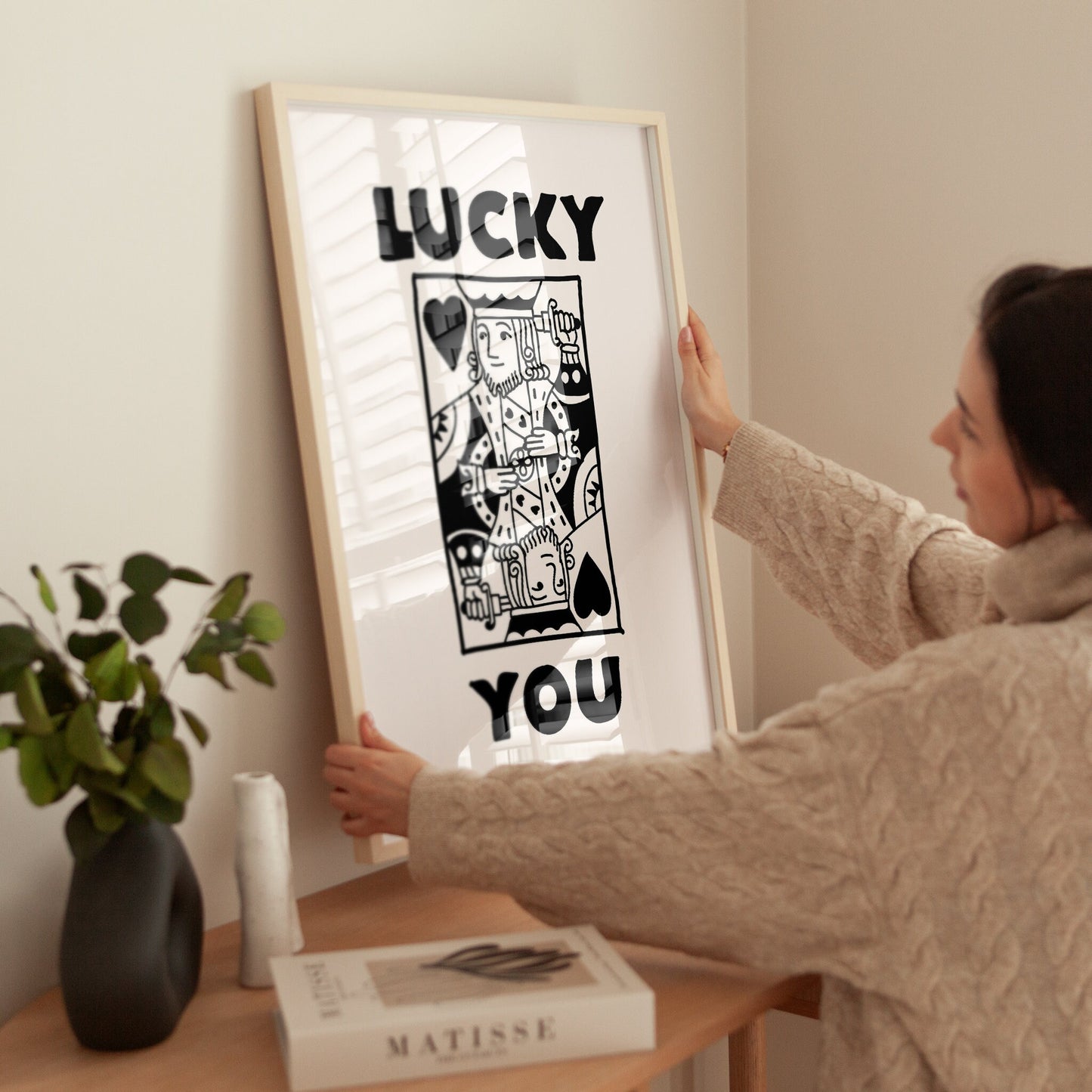 Lucky you Print - King of Hearts wall art - Playing Card Print Trendy Wall Art Bar Decor Retro Art motivational wall art office wall art