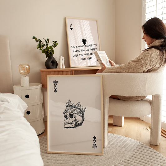 King of Spades wall art - skull with crown print - Playing Card Print Trendy Wall Art Bar Decor Retro Art motivational wall art office art