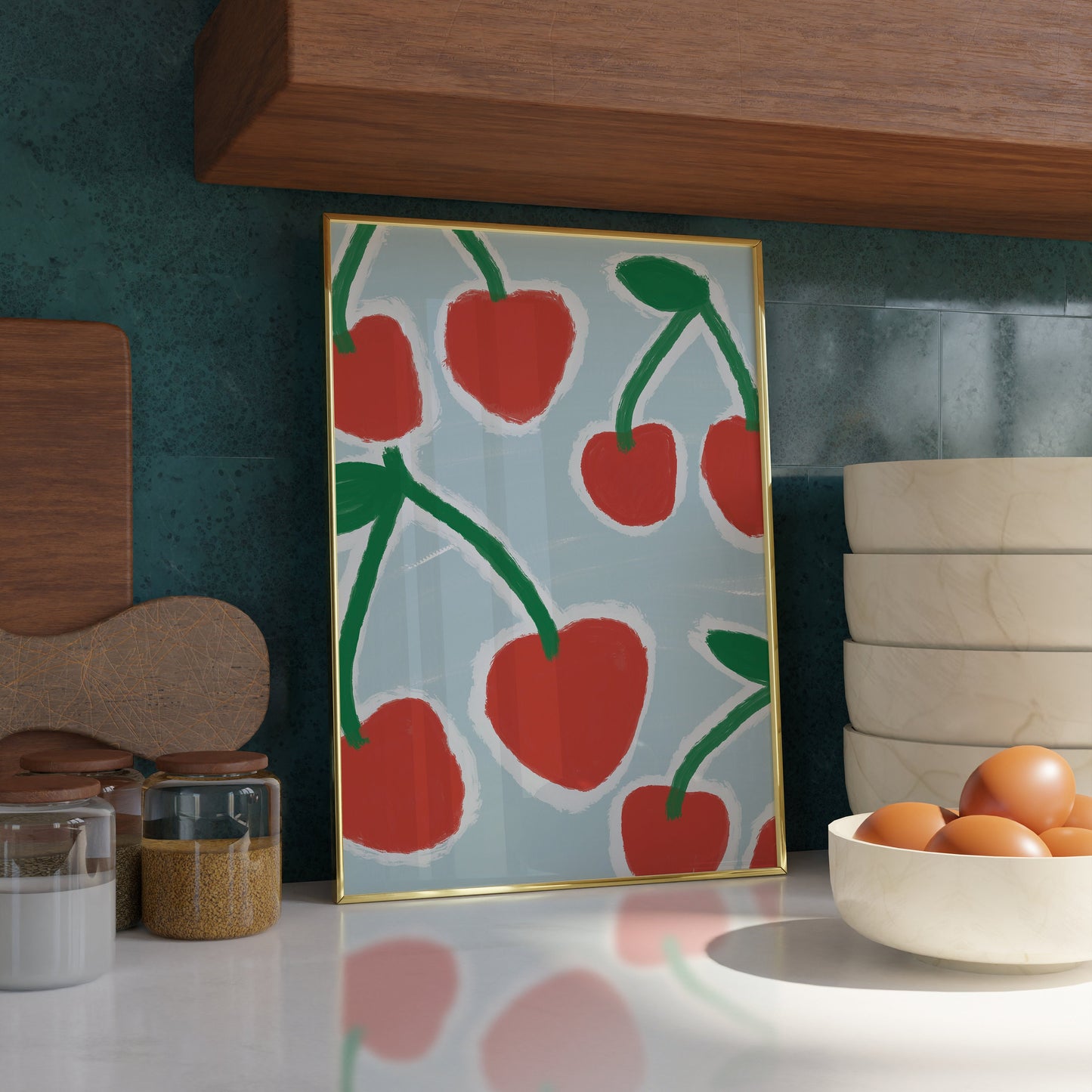 Cherry Print - Fruit print - Trendy Print - Kitchen Prints - Kitchen Wall Art Dining Room Prints Cherry painting Cherry poster print