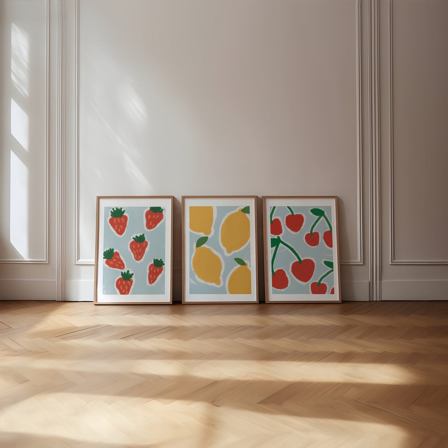 Lemon Print - Cherry Print - Strawberry Print - fruit print set of 3 - kitchen wall art set of 3 set of 3 nursery prints colourful print set