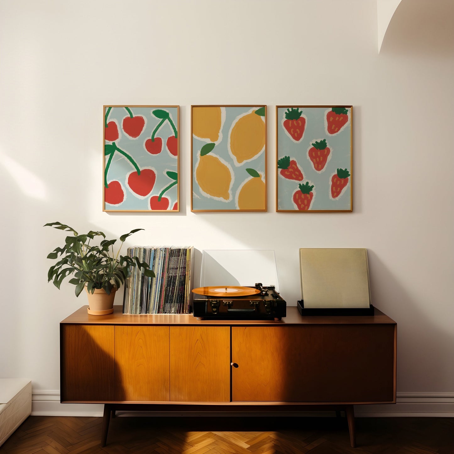 Lemon Print - Cherry Print - Strawberry Print - fruit print set of 3 - kitchen wall art set of 3 set of 3 nursery prints colourful print set