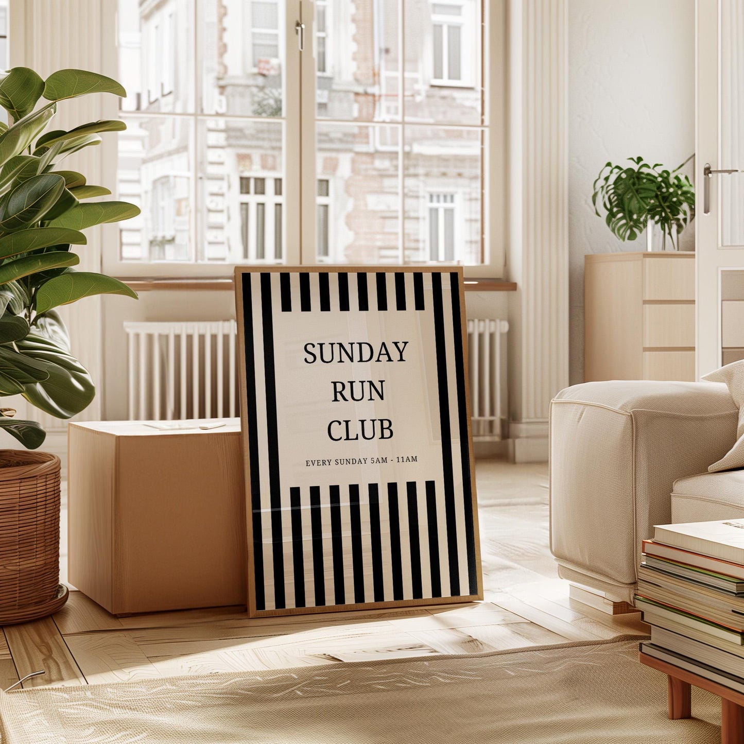 Sunday Run Club Print - trendy room prints - run club poster - black striped prints - home gym prints - running gifts - sunday running club