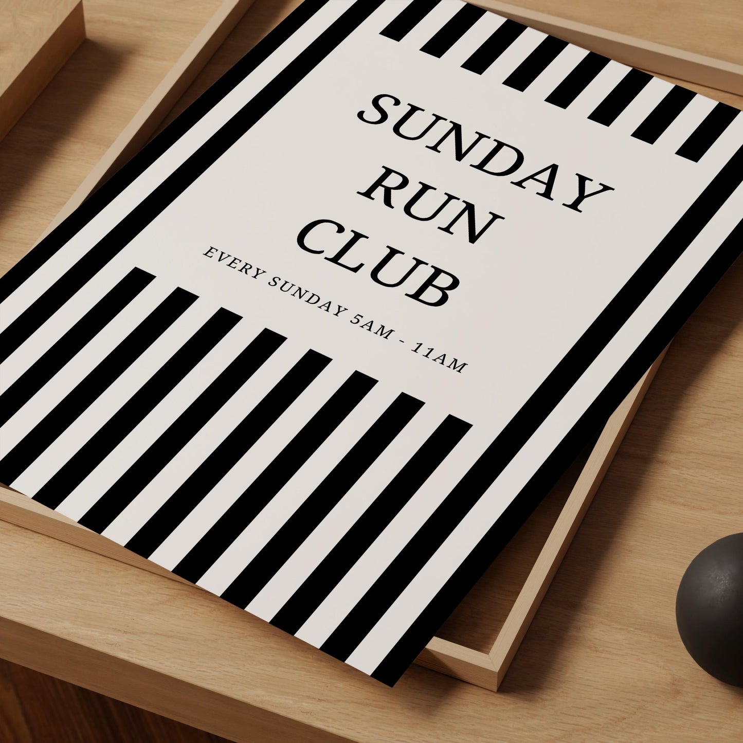 Sunday Run Club Print - trendy room prints - run club poster - black striped prints - home gym prints - running gifts - sunday running club