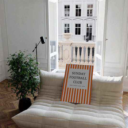 Sunday Football Club Print - vintage football printr - football print - orange striped prints - home gym prints - retro gym poster A4 print