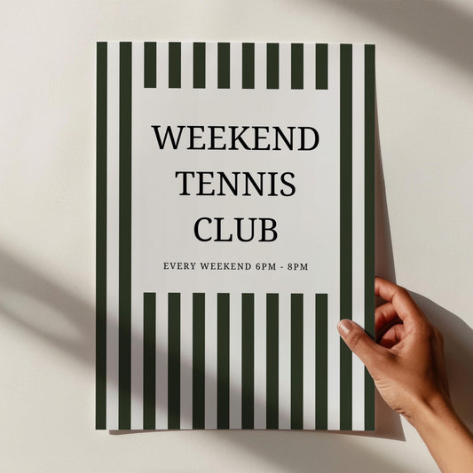 Tennis Club Print - vintage tennis art - sports prints - trendy tennis print - striped prints - home gym prints - tennis gifts sporty gifts