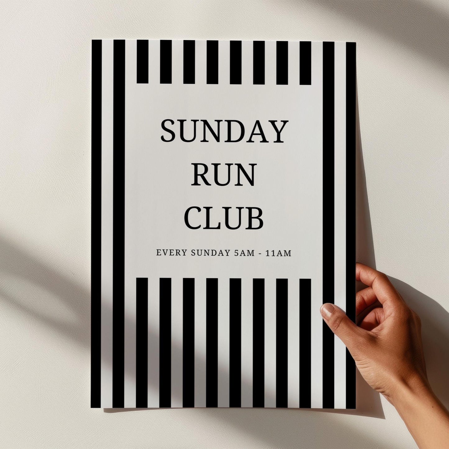 Sunday Run Club Print - trendy room prints - run club poster - black striped prints - home gym prints - running gifts - sunday running club