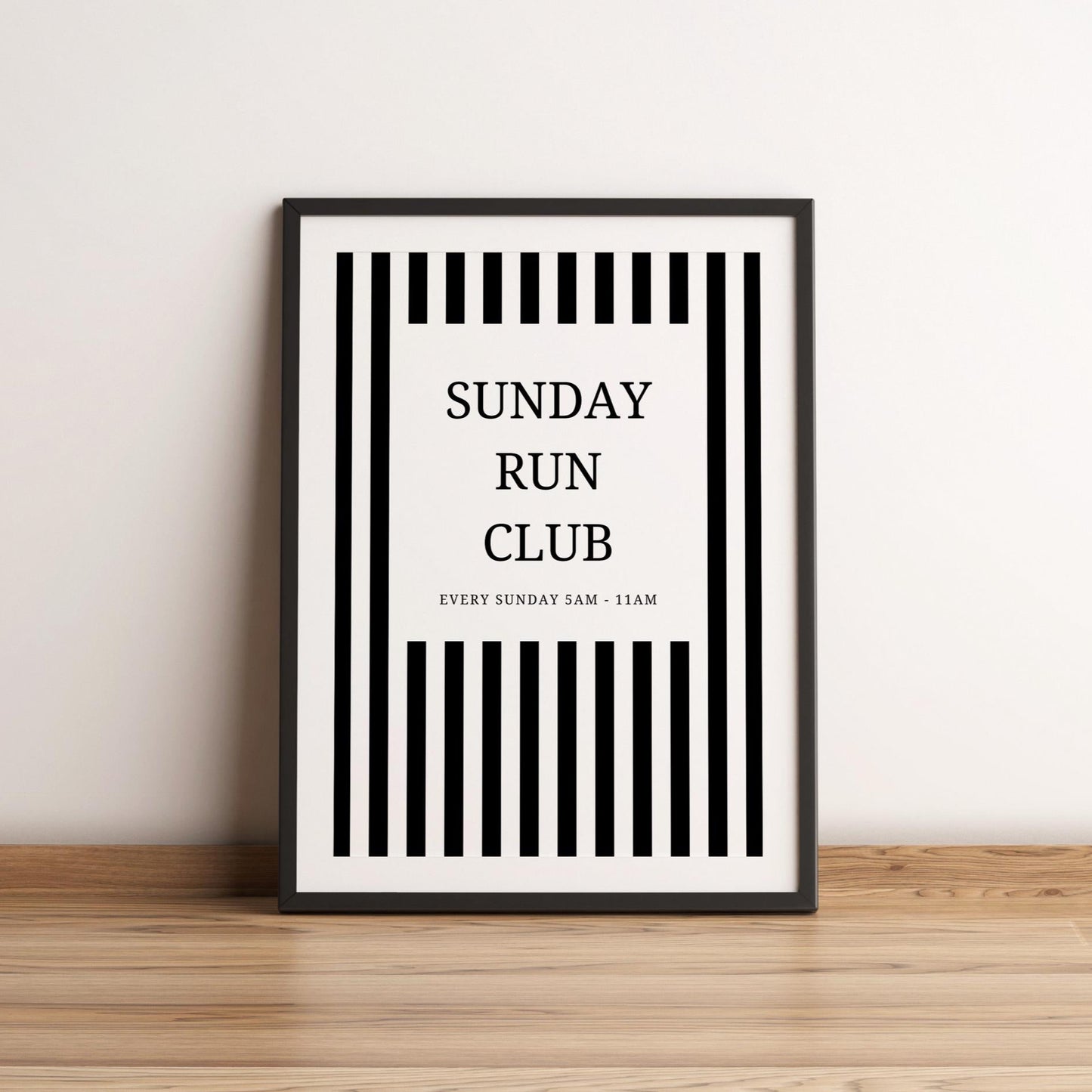 Sunday Run Club Print - trendy room prints - run club poster - black striped prints - home gym prints - running gifts - sunday running club