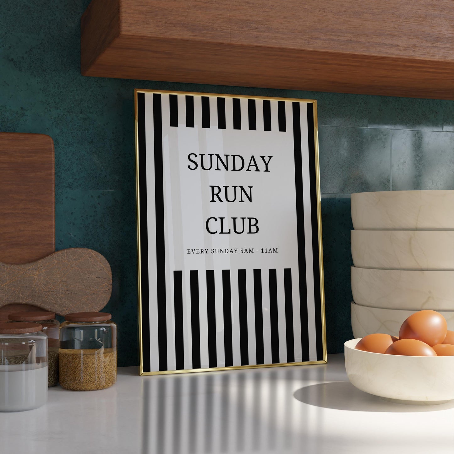 Sunday Run Club Print - trendy room prints - run club poster - black striped prints - home gym prints - running gifts - sunday running club