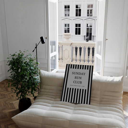 Sunday Run Club Print - trendy room prints - run club poster - black striped prints - home gym prints - running gifts - sunday running club