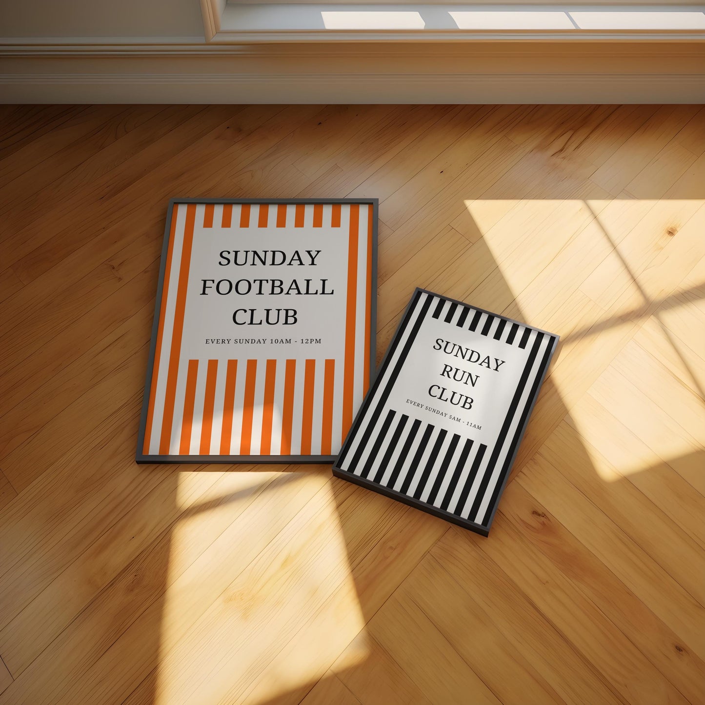 Sunday Run Club Print - trendy room prints - run club poster - black striped prints - home gym prints - running gifts - sunday running club