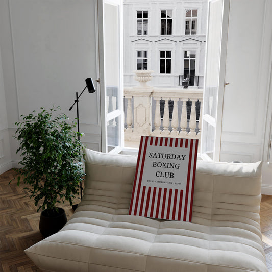 Boxing Club Print - vintage boxing poster - boxing print - red striped prints - boxing gym print - home gym prints - retro gym poster