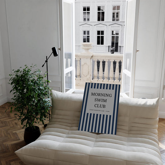 Swimming Club Print - vintage swimming prints - swimming print - blue striped prints - pool house decor - summer print art - pool wall art