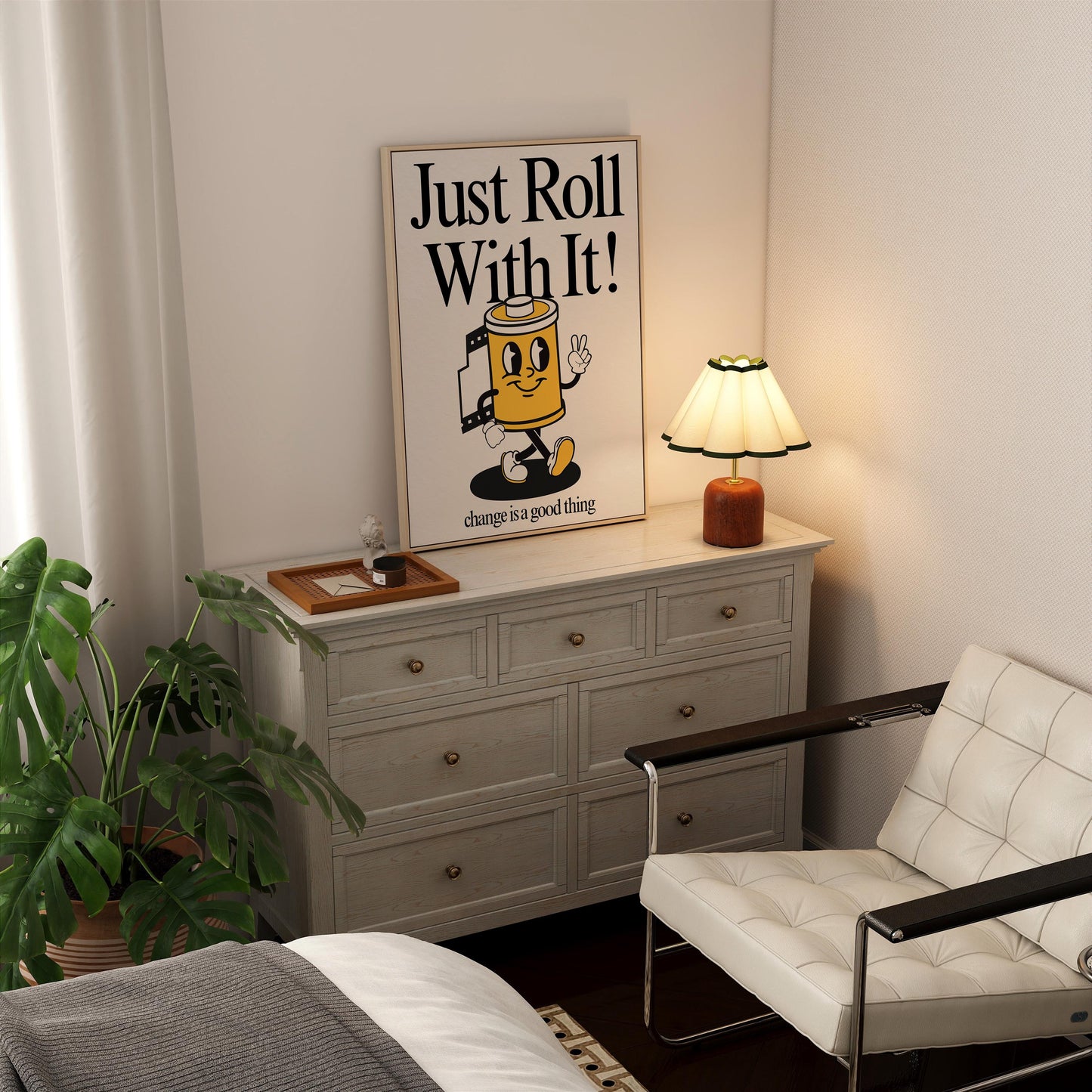 Just Roll With It Print, Retro Print, Retro Photography Print, Retro Motivation Poster, Motivational Pun Art, Retro Office Decor, Fun Prints