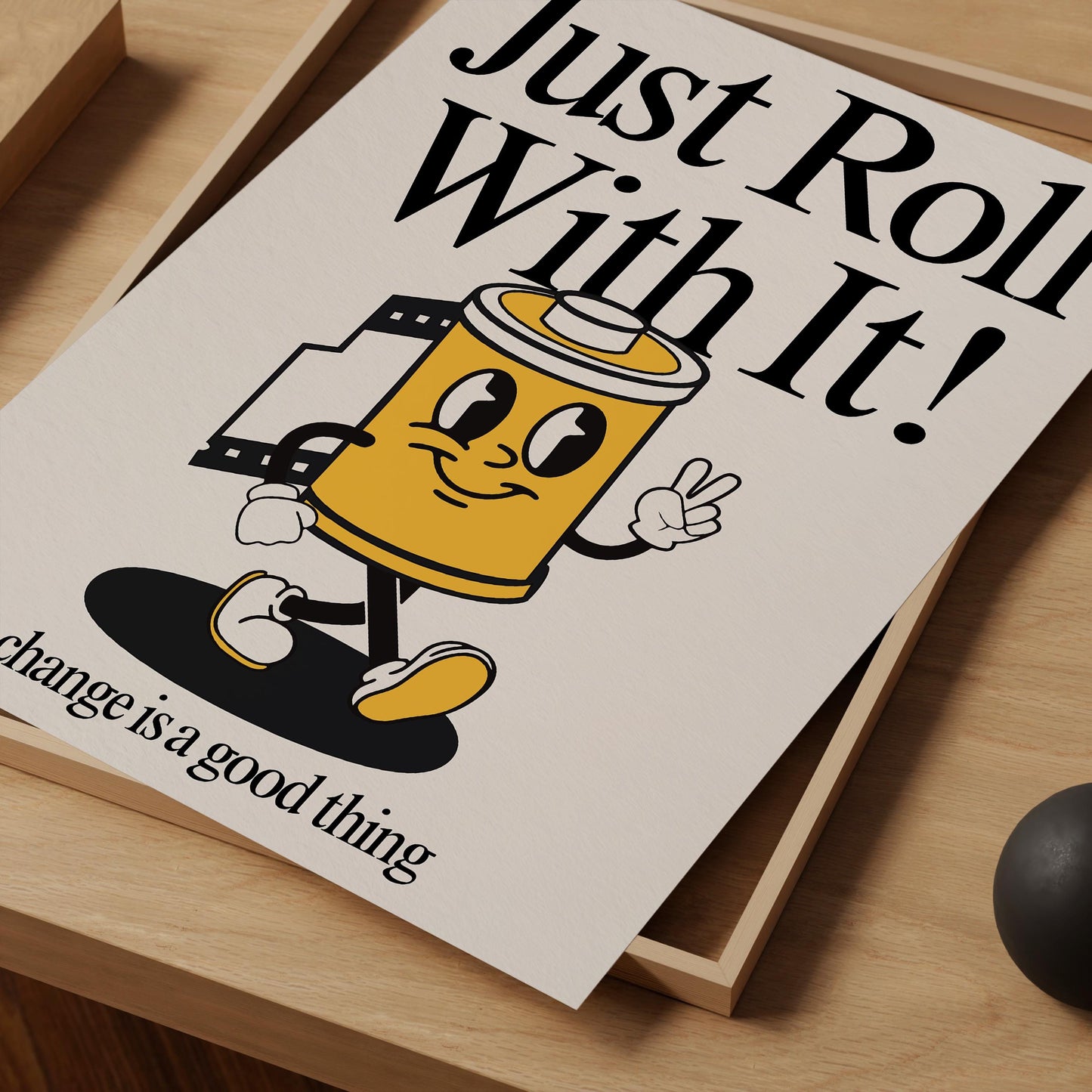 Just Roll With It Print, Retro Print, Retro Photography Print, Retro Motivation Poster, Motivational Pun Art, Retro Office Decor, Fun Prints