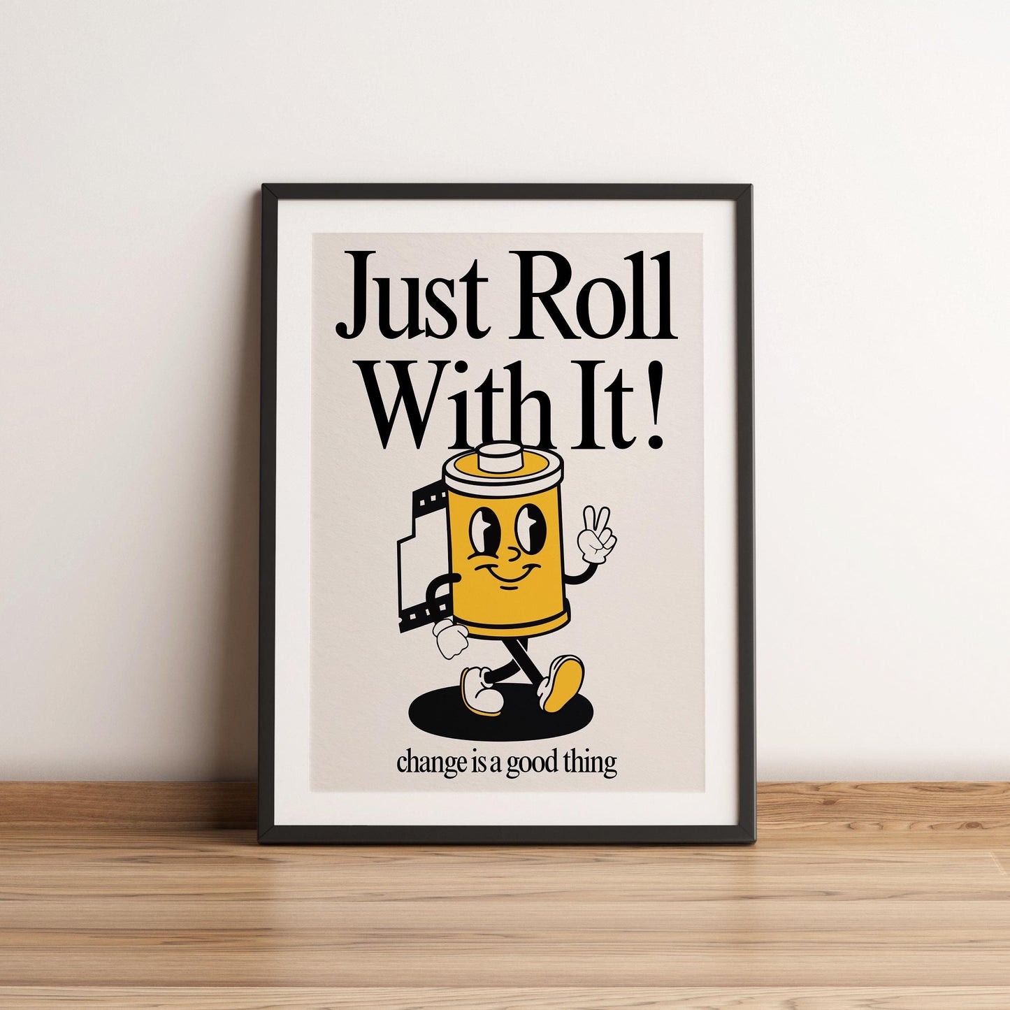 Just Roll With It Print, Retro Print, Retro Photography Print, Retro Motivation Poster, Motivational Pun Art, Retro Office Decor, Fun Prints