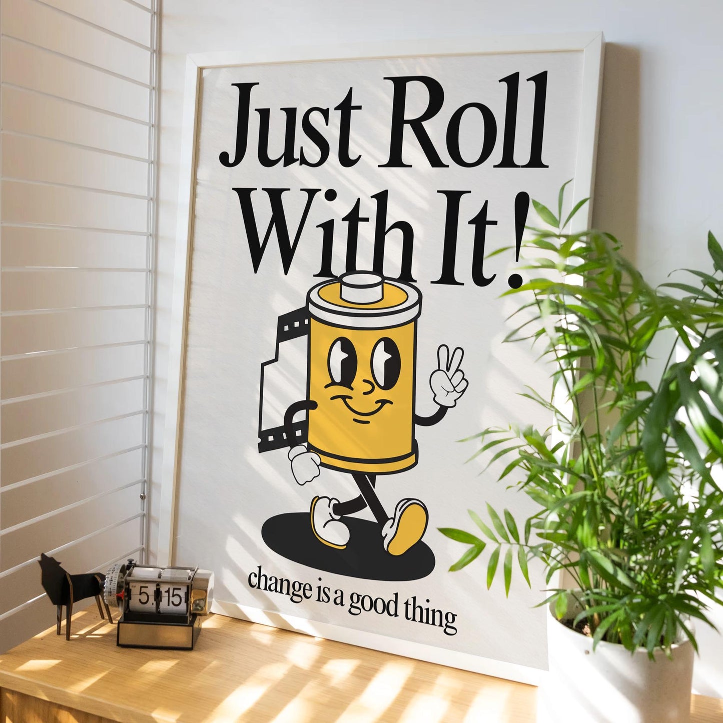 Just Roll With It Print, Retro Print, Retro Photography Print, Retro Motivation Poster, Motivational Pun Art, Retro Office Decor, Fun Prints