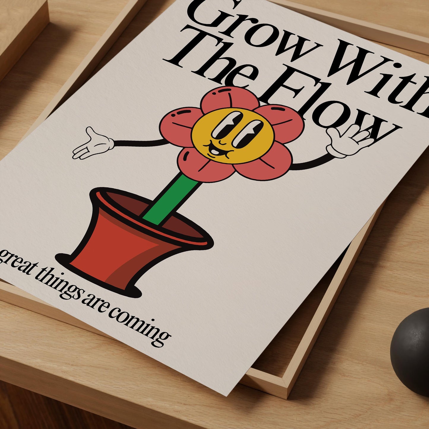 Go With The Flow Wall Art, Retro Photography Print, Retro Motivation Poster, Motivational Pun Art, Retro Office Decor, Fun Wall Art, A4 art