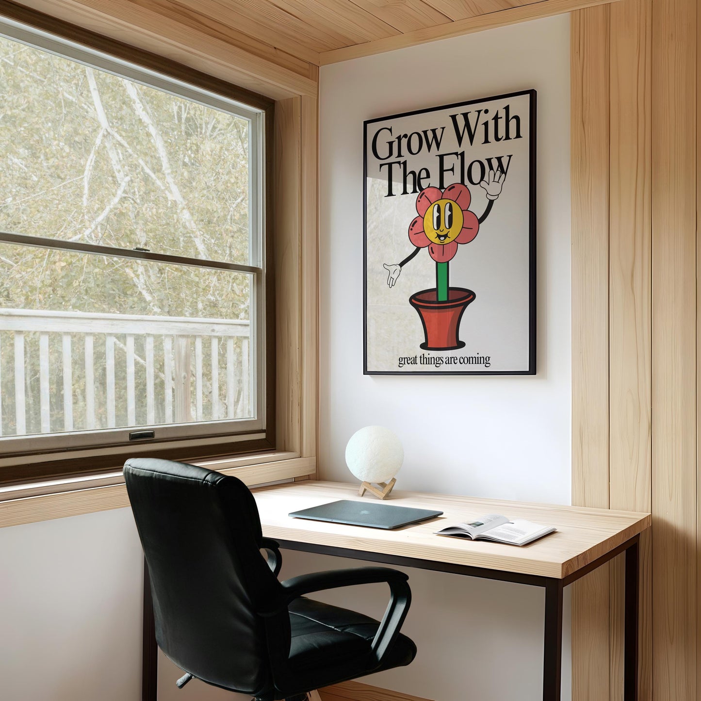 Go With The Flow Wall Art, Retro Photography Print, Retro Motivation Poster, Motivational Pun Art, Retro Office Decor, Fun Wall Art, A4 art