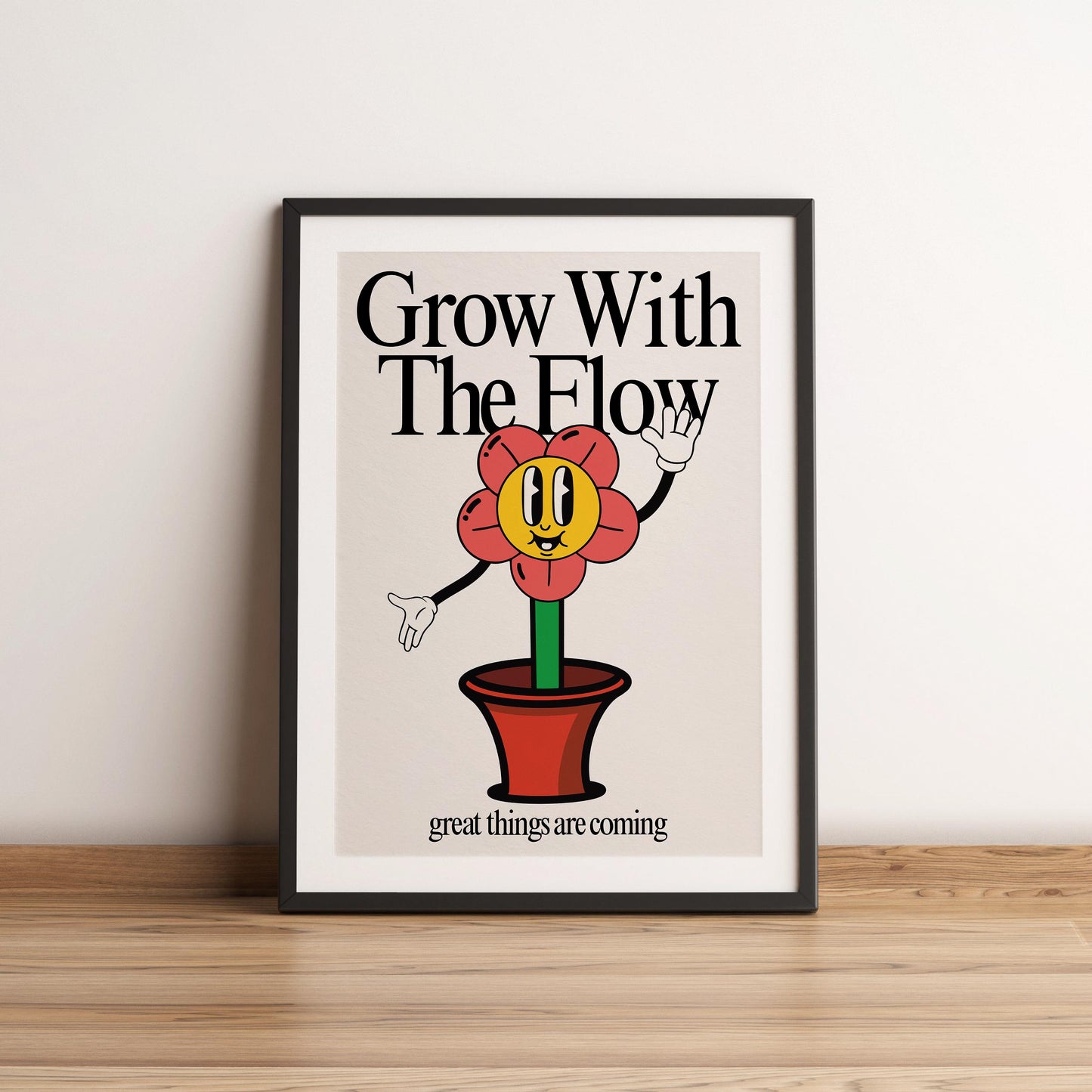 Go With The Flow Wall Art, Retro Photography Print, Retro Motivation Poster, Motivational Pun Art, Retro Office Decor, Fun Wall Art, A4 art