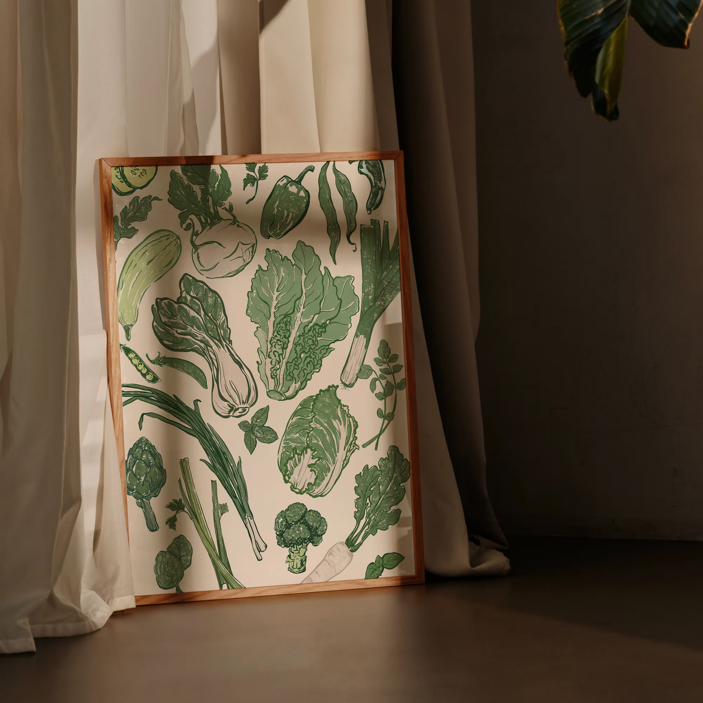 Tote bag with green leaf pattern against a neutral background