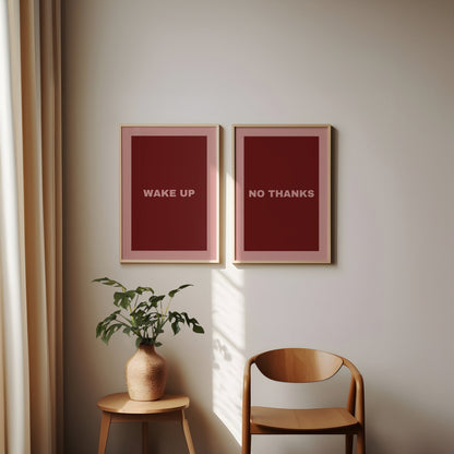Set of 2 Bedroom Prints - Wake up No Thank you - Bedroom Wall Art - Above bed print - Hotel room decor - Cute Bedroom Decor - Sleep Print