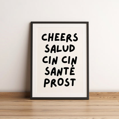 Cheers Print - Bar cart wall decor - Cheers wall art - Bar cart accessories - Bar cart print - Kitchen wall art - Dining Room wall art - A4
