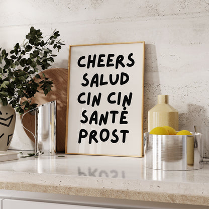 Cheers Print - Bar cart wall decor - Cheers wall art - Bar cart accessories - Bar cart print - Kitchen wall art - Dining Room wall art - A4