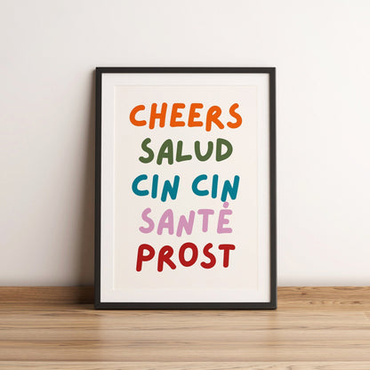 Cheers Print - Bar cart wall decor - Cheers wall art - Bar cart accessories - Bar cart print - Kitchen wall art - Dining Room wall art - A4