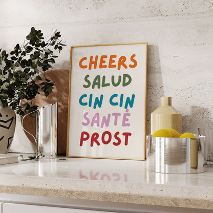 Cheers Print - Bar cart wall decor - Cheers wall art - Bar cart accessories - Bar cart print - Kitchen wall art - Dining Room wall art - A4