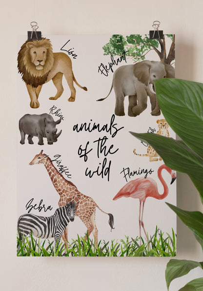 Animals of the wild print - safari nursery print - animal prints kids wall art kids bedroom decor children's wall art safari animal prints