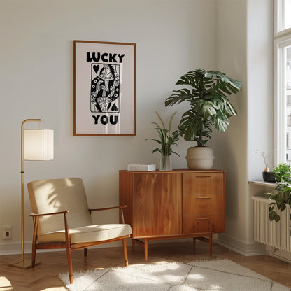 Lucky you Print - Queen of Hearts Print - Playing Card Print - Trendy Wall Art - Bar Decor Retro Art motivational wall art office wall art