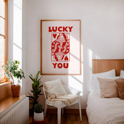 Lucky you Print - Queen of Hearts Print - Playing Card Print - Trendy Wall Art - Bar Decor Retro Art motivational wall art office wall art