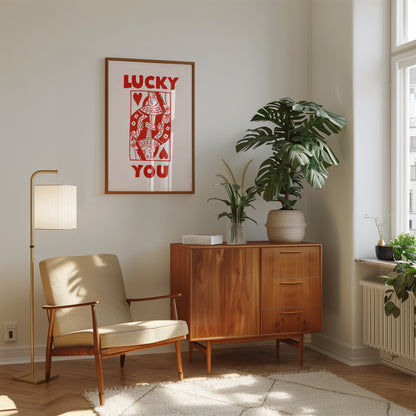 Lucky you Print - Queen of Hearts Print - Playing Card Print - Trendy Wall Art - Bar Decor Retro Art motivational wall art office wall art