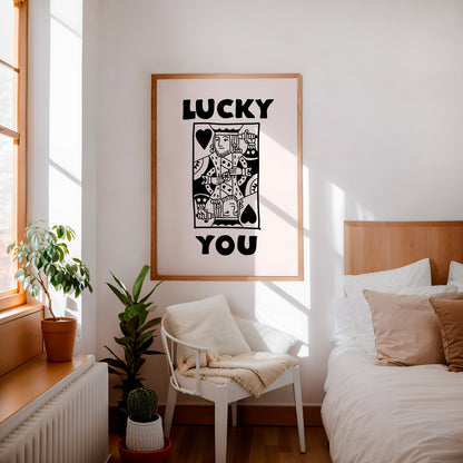 Lucky you Print - King of Hearts wall art - Playing Card Print Trendy Wall Art Bar Decor Retro Art motivational wall art office wall art