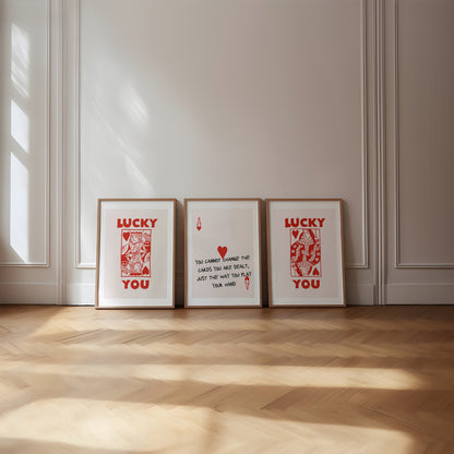 Lucky you print set - trendy retro wall art set of 3 - lucky you poster - playing card poster king and queen wall art king and queen poster