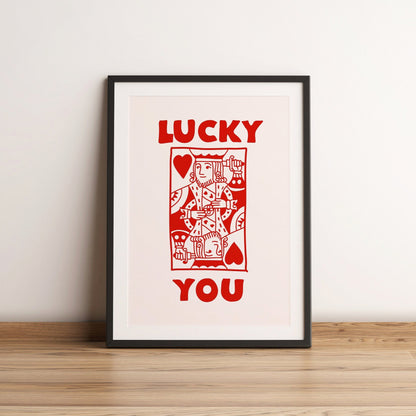 Lucky you print set - trendy retro wall art set of 3 - lucky you poster - playing card poster king and queen wall art king and queen poster