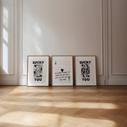 Lucky you print set - trendy retro wall art set of 3 - lucky you poster - playing card poster king and queen wall art king and queen poster