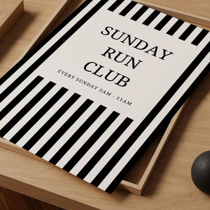 Sunday Run Club Print - trendy room prints - run club poster - black striped prints - home gym prints - running gifts - sunday running club