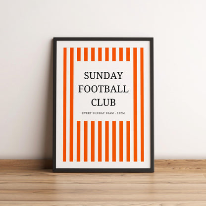 Sunday Football Club Print - vintage football printr - football print - orange striped prints - home gym prints - retro gym poster A4 print