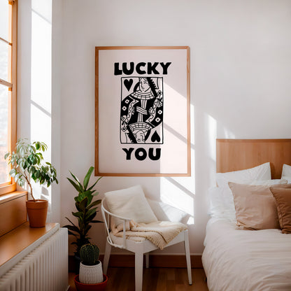 Lucky you Print - Queen of Hearts Print - Playing Card Print - Trendy Wall Art - Bar Decor Retro Art motivational wall art office wall art