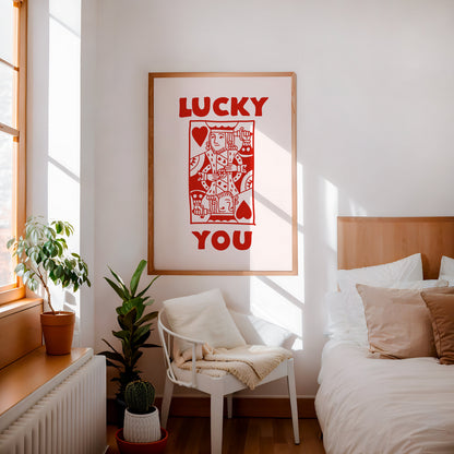 Lucky you Print - King of Hearts wall art - Playing Card Print Trendy Wall Art Bar Decor Retro Art motivational wall art office wall art