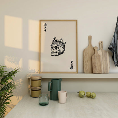 King of Spades wall art - skull with crown print - Playing Card Print Trendy Wall Art Bar Decor Retro Art motivational wall art office art