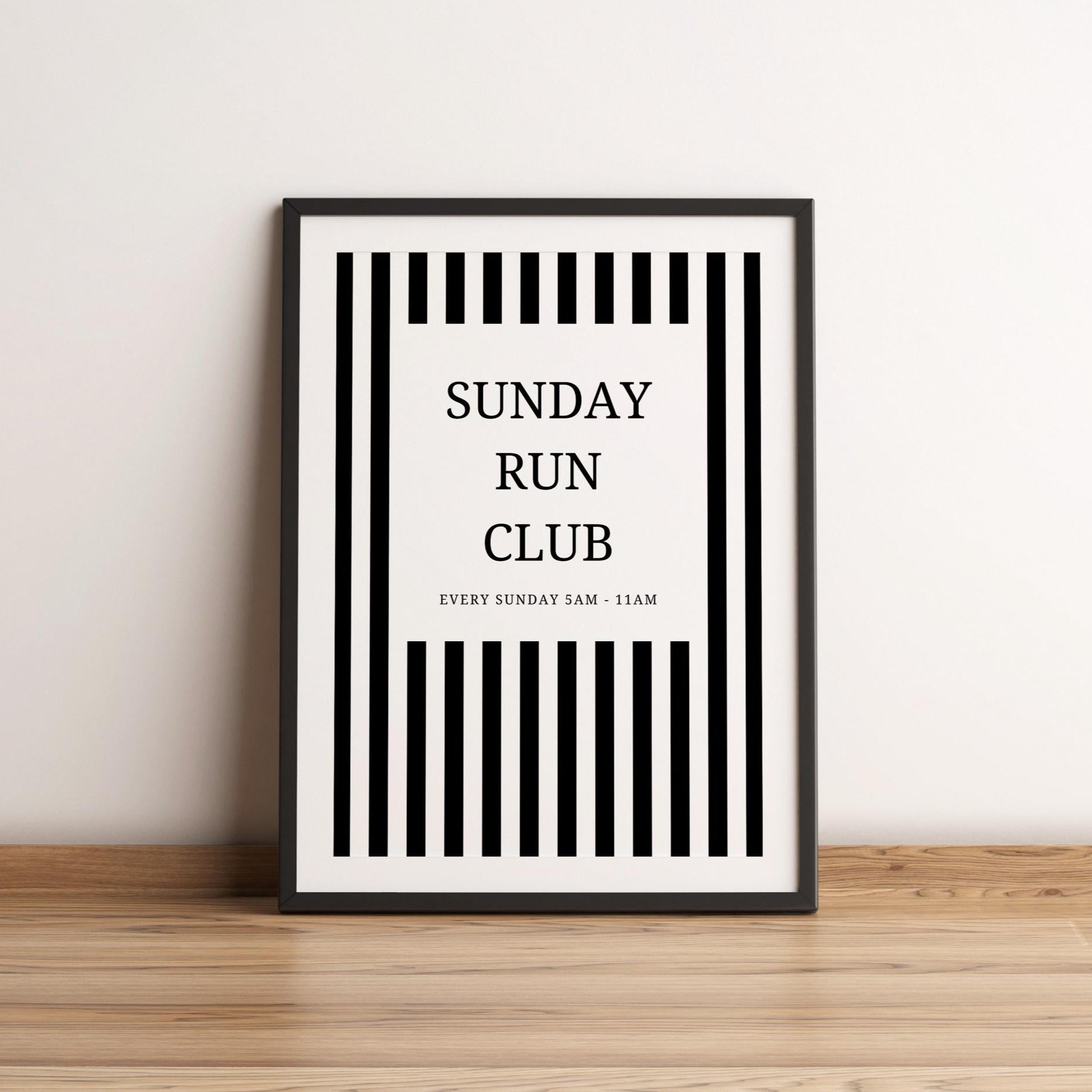 Sunday Run Club Print - trendy room prints - run club poster - black striped prints - home gym prints - running gifts - sunday running club