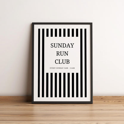 Sunday Run Club Print - trendy room prints - run club poster - black striped prints - home gym prints - running gifts - sunday running club