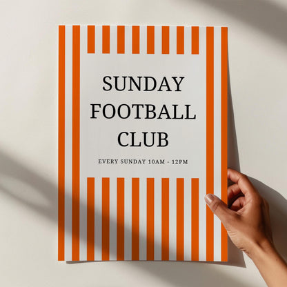 Sunday Football Club Print - vintage football printr - football print - orange striped prints - home gym prints - retro gym poster A4 print