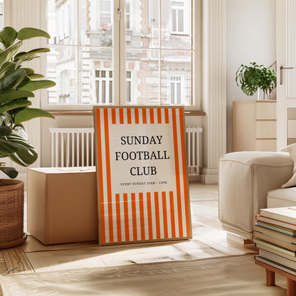 Sunday Football Club Print - vintage football printr - football print - orange striped prints - home gym prints - retro gym poster A4 print
